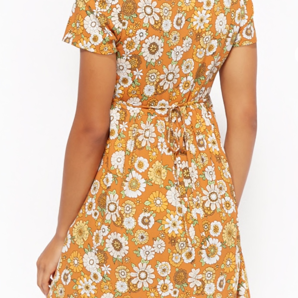 NWOT Forever 21 Hippie/Boho Orange Floral Dress - Picture 2 of 8